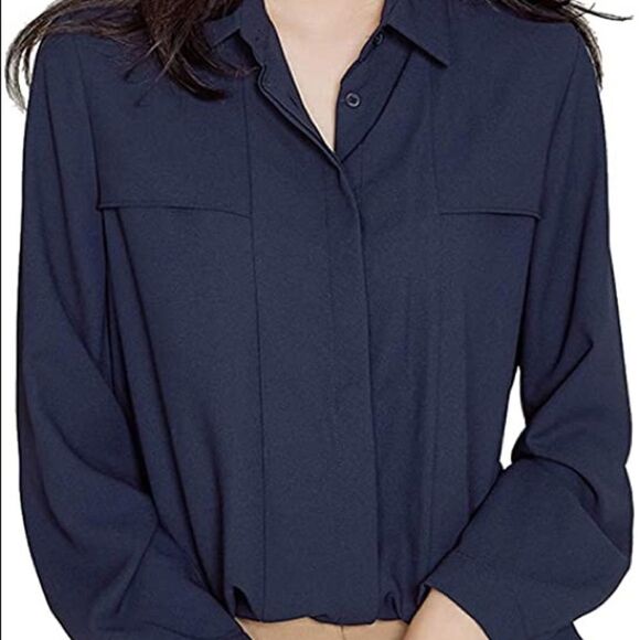 ✨INC Navy Button Down Blouse✨ - Picture 1 of 4